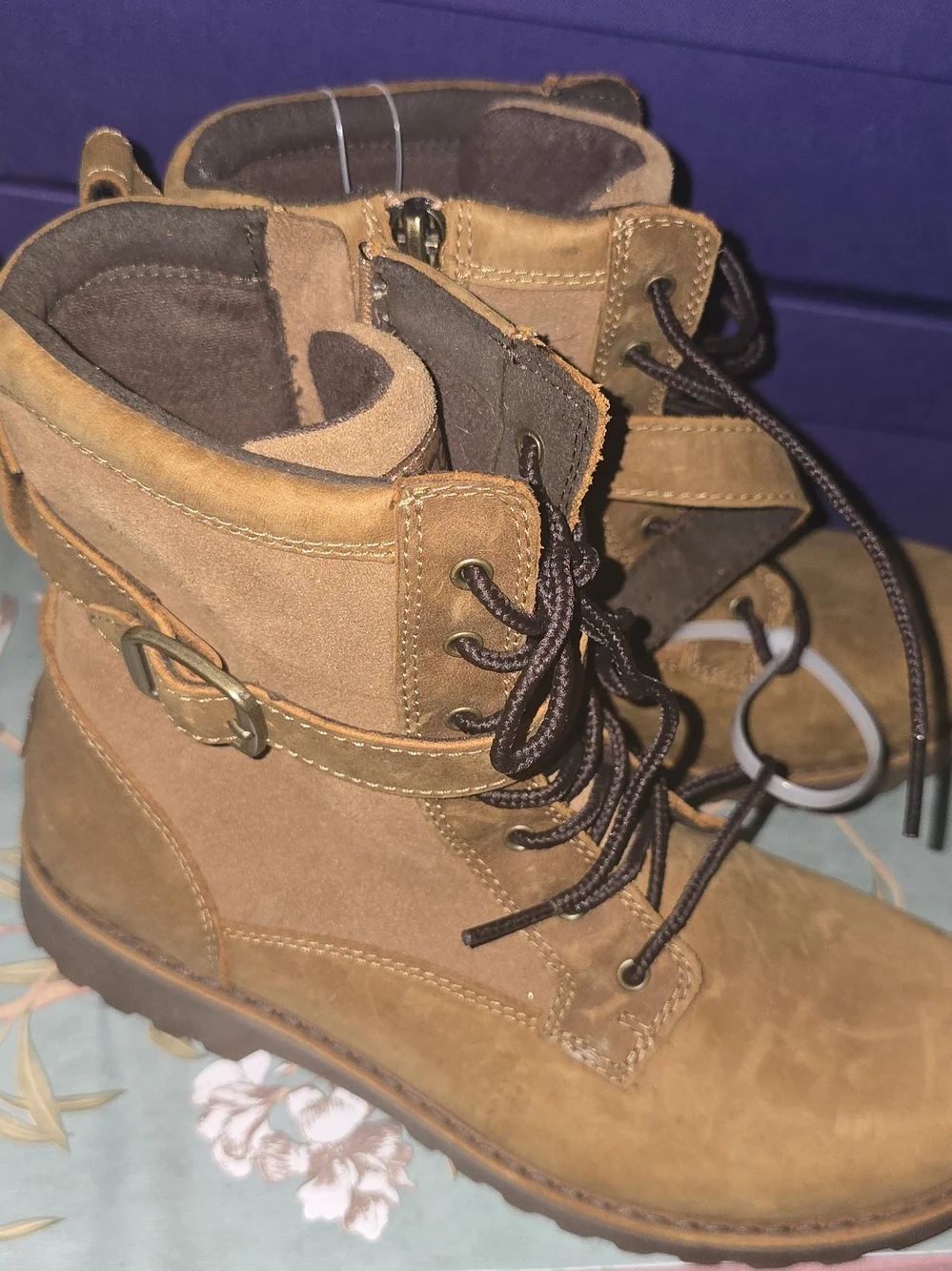 UGG Brown Suede Lace-Up Combat Boots